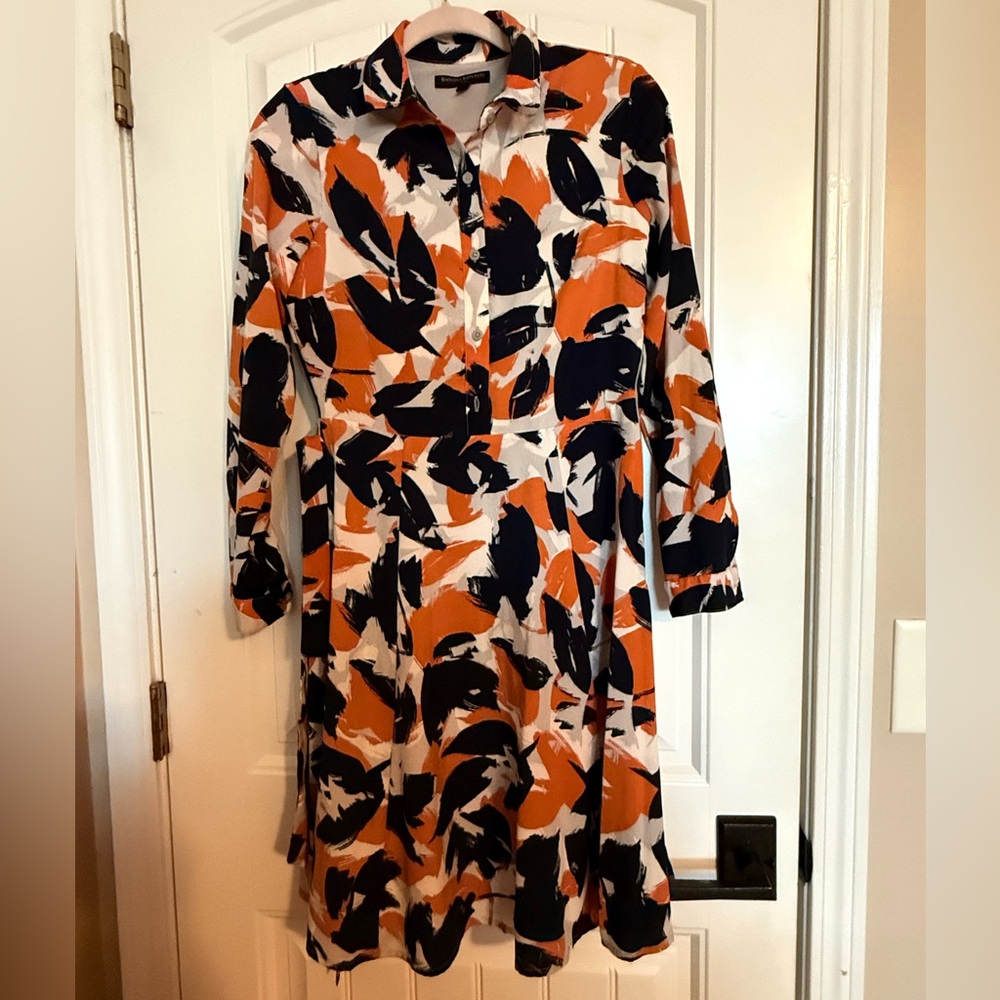 EUC Banana Republic Orange and Black Long Sleeve Dress